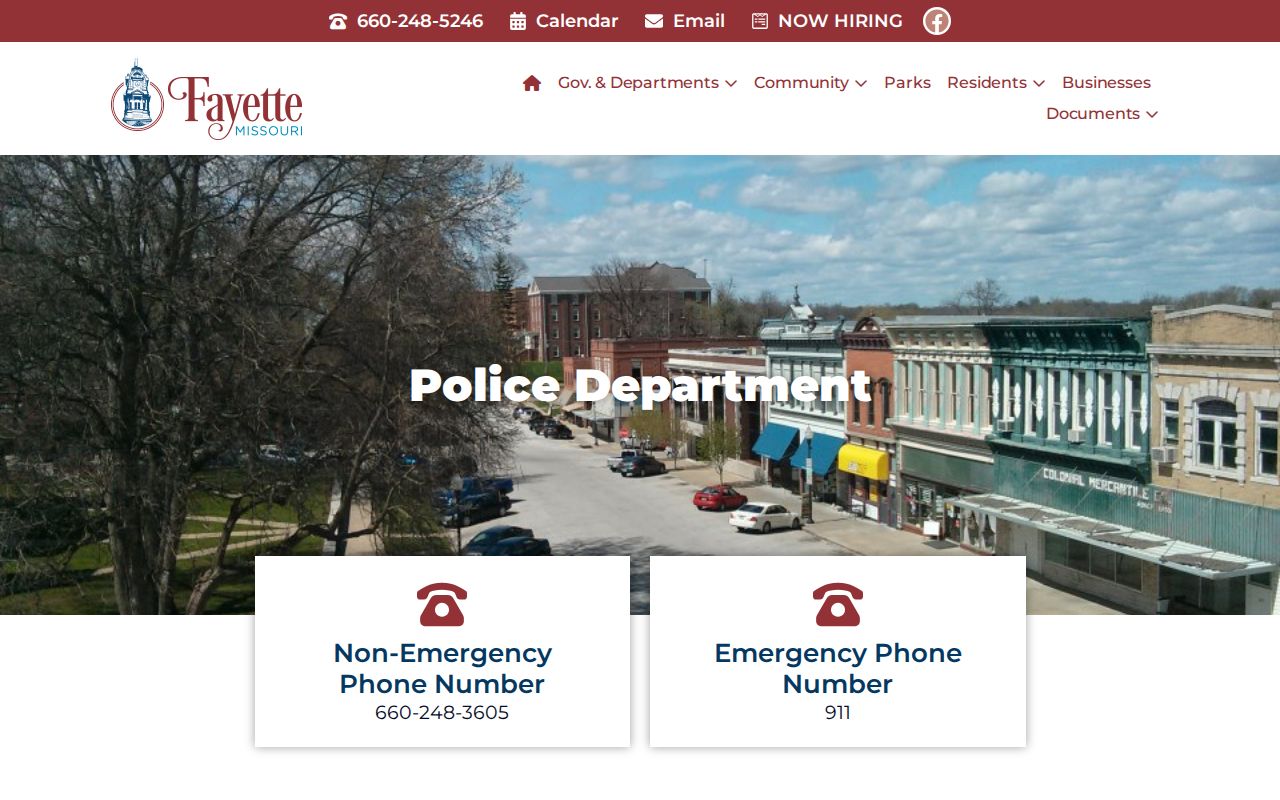 Official Fayette Police Department contact and public-safety webpage