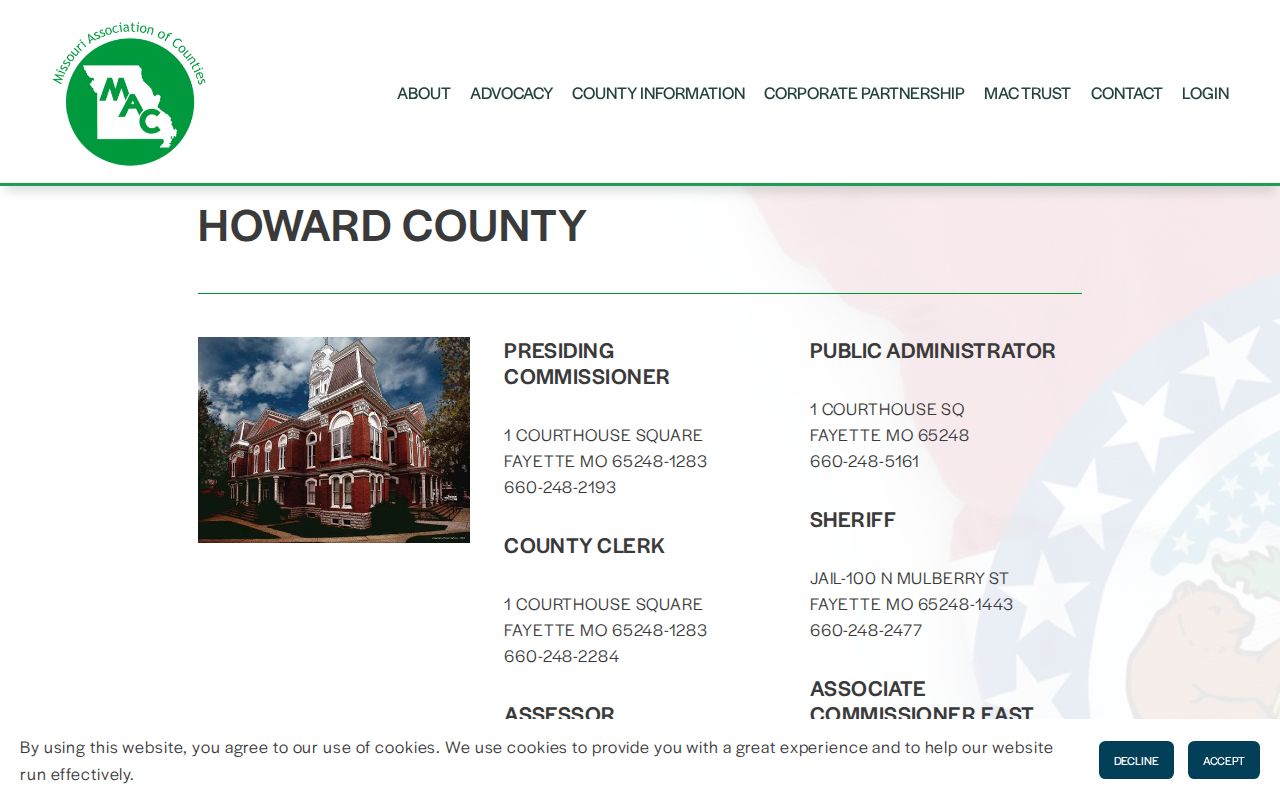 Howard County directory page with sheriff and county office contact information