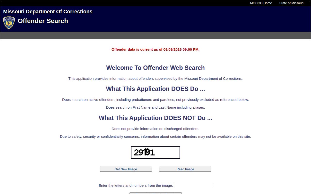 Missouri DOC offender search for state custody after a Howard County arrest